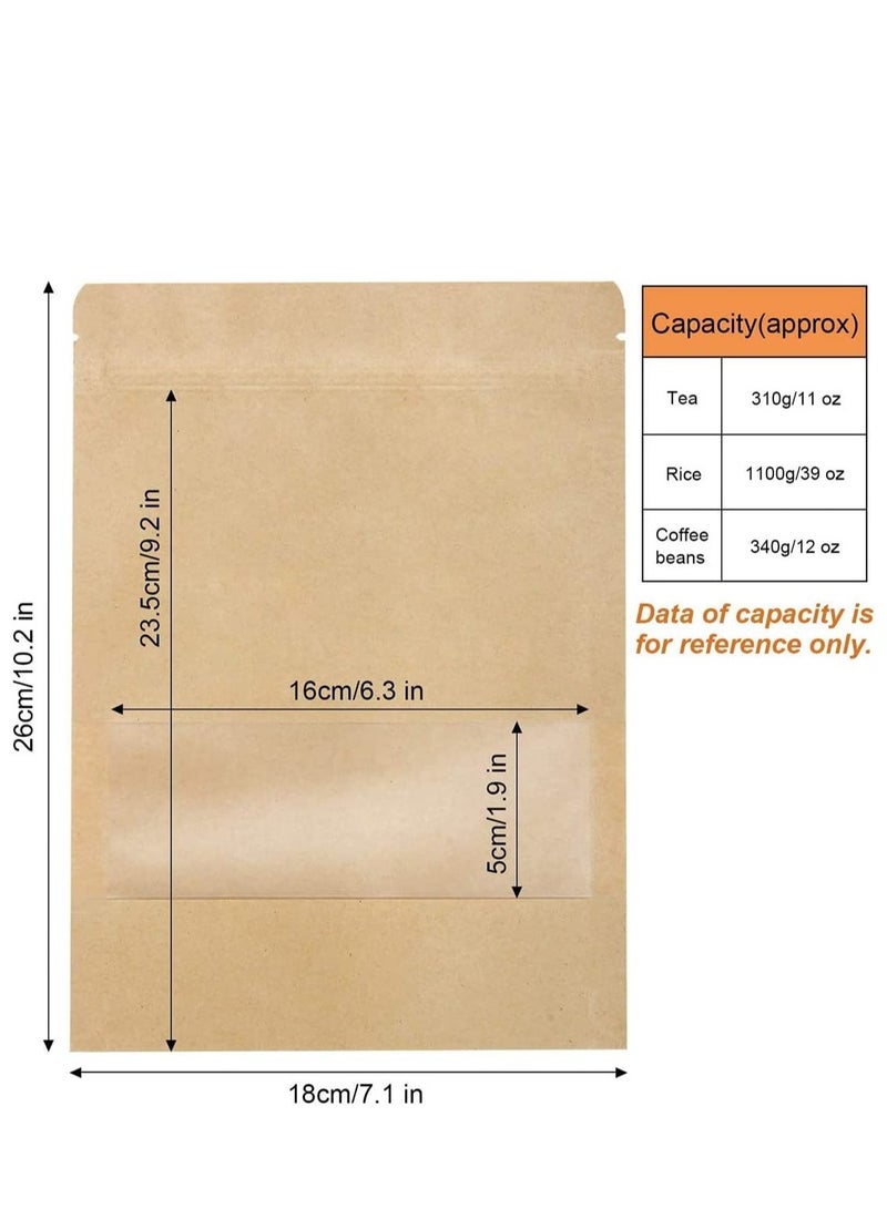 Kraft Paper Pouch 25Pcs Stand Up Food Bag Reusable Kraft Paper Pouch with Transparent Window for Nuts Coffee Beans Tea Leaves Spices - Image 5