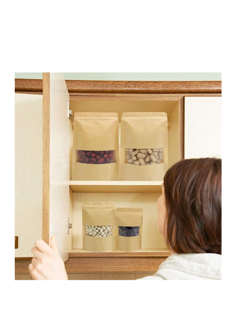 Kraft Paper Pouch 25Pcs Stand Up Food Bag Reusable Kraft Paper Pouch with Transparent Window for Nuts Coffee Beans Tea Leaves Spices - Image 2
