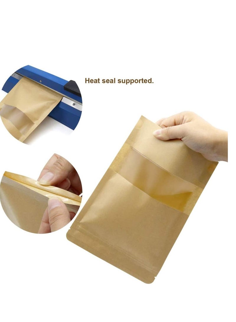 Kraft Paper Pouch 25Pcs Stand Up Food Bag Reusable Kraft Paper Pouch with Transparent Window for Nuts Coffee Beans Tea Leaves Spices - Image 4