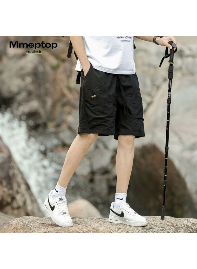 Mmoptop Style Outdoor Workwear Shorts For Men, Summer Trendy Straight-leg Sports Casual Loose Pants, Ch04 Black, Size M - Image 1