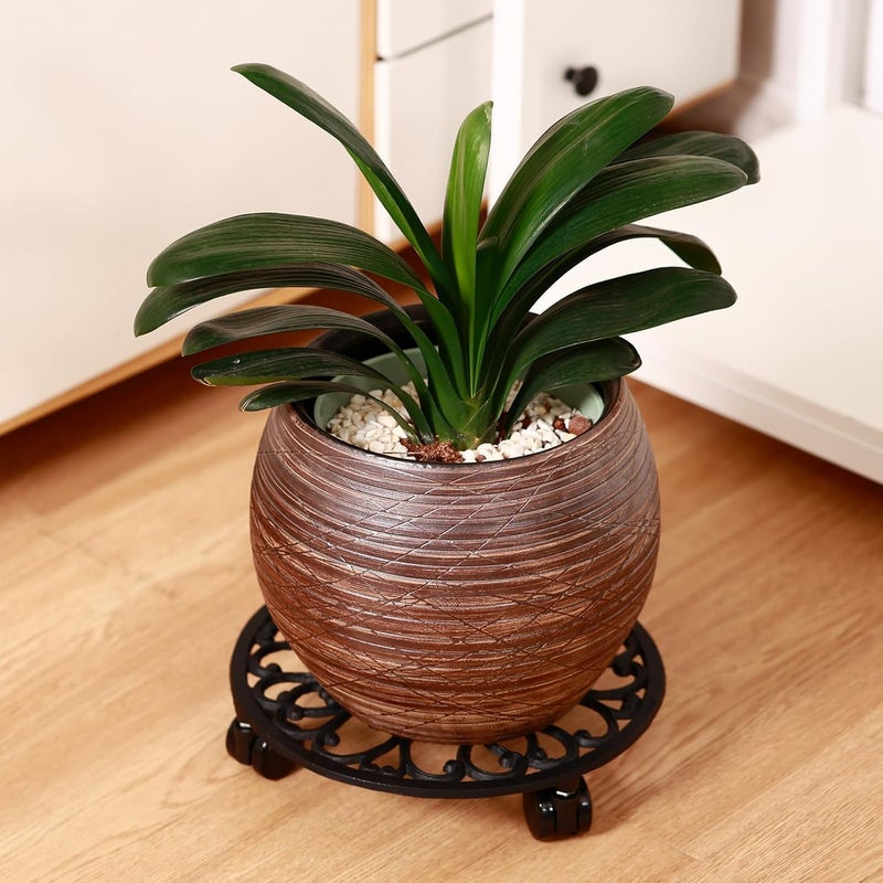 TERRIFI Heavy Duty Rolling Plant Stand with Wheels, 2 Pack Metal Plant Caddy for Large Flower Pots and Planters, Round Plant Dolly with Casters for Indoor Outdoor Use, 11 Inch, Black - Image 2