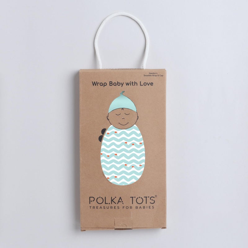 POLKA TOTS Cotton New Born Wave Print Swaddle Wrap with Cap, Soft & Breathable, Adjustable Velcro, Cozy & Secure Fit for Infant Comfort, Ideal for Baby Showers & Daily Use(0-6 months) - Image 4