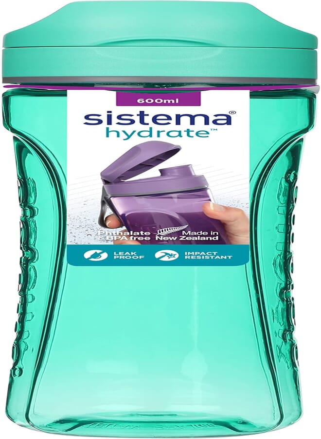 Sistema Hydrate Tritan Swift Water Bottle | 600 ml | Leakproof Water Bottle | BPA-Free | Recyclable with TerraCycle®| Assorted Colours