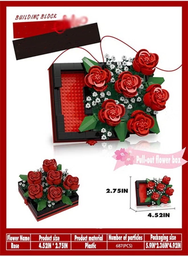 Rose Mini Flower DIY Plant Building Blocks for Kids and Adults, Collection Decor Toy Picture Frame Botanical Collection Art Home Office Decor - Image 3