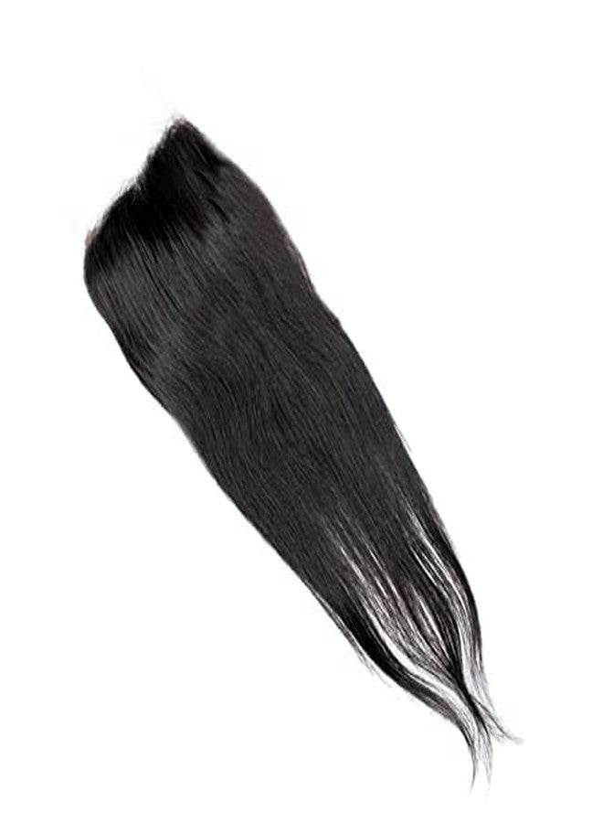 فولي وصلة شعر طبيعي بالكامل مع إغلاق دانتيل للنساء والفتيات (16 بوصة، أسود) - Image 2