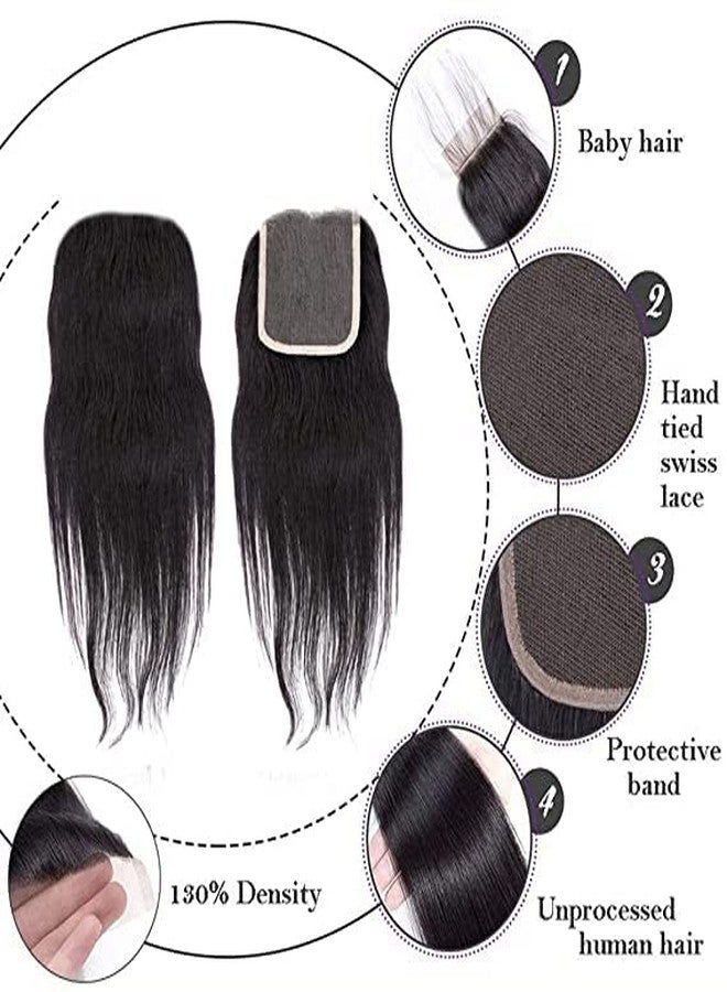 فولي وصلة شعر طبيعي بالكامل مع إغلاق دانتيل للنساء والفتيات (16 بوصة، أسود) - Image 5