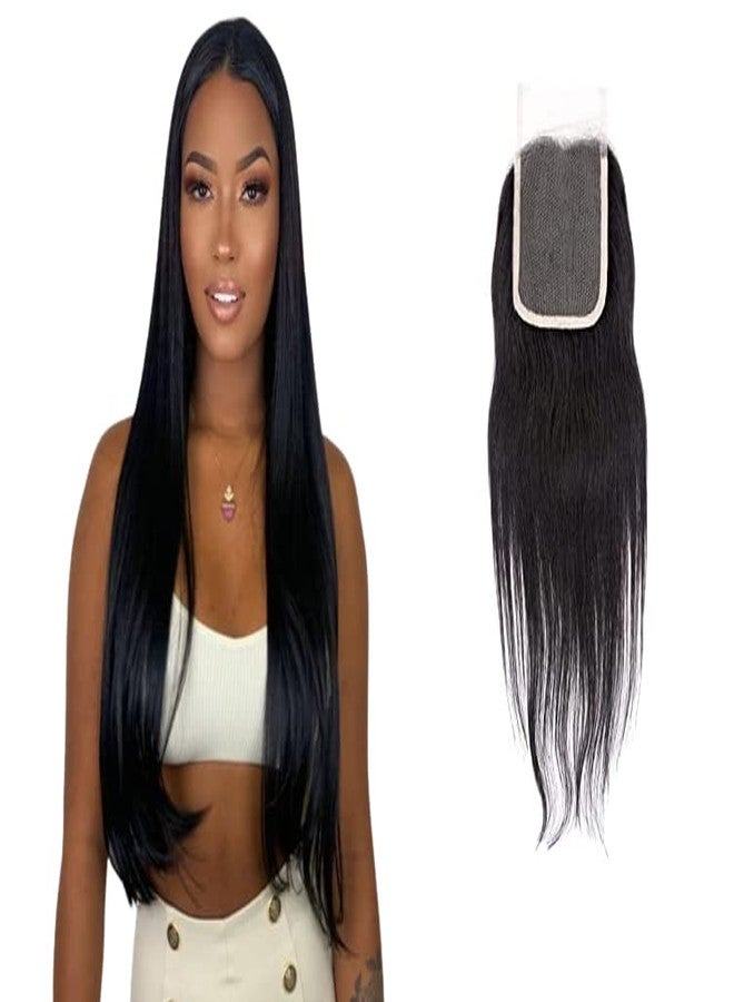 فولي وصلة شعر طبيعي بالكامل مع إغلاق دانتيل للنساء والفتيات (16 بوصة، أسود) - Image 1