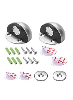 Y&D Magnetic Door Stops Floor Mounted, Strong Self Adhesive Stopper Stainless Steel Holder Soft Close Magnet Heavy Duty Silver Rubber (2 Pack)  - Image 1