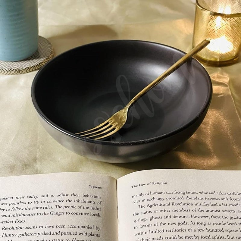 Glimpse Homes Ceramic Serving Bowl Microwave Safe 7 inch Classic Black - Image 1