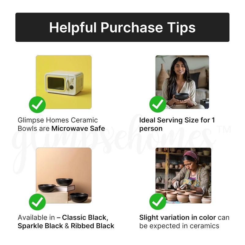 Glimpse Homes Ceramic Serving Bowl Microwave Safe 7 inch Classic Black - Image 4