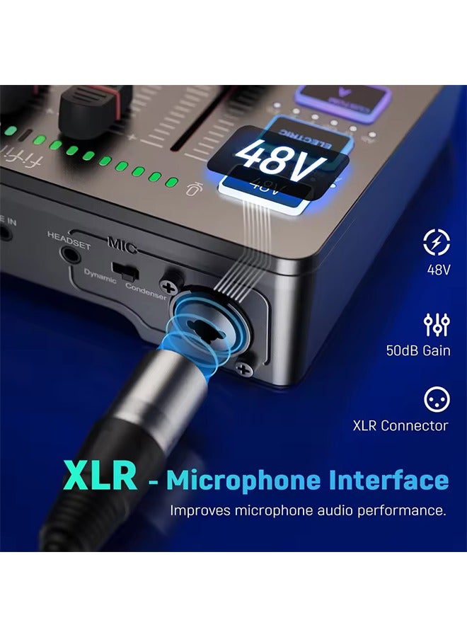 فيفين خلاط صوتي للألعاب FIFINE، خلاط RGB بأربعة قنوات للبث مع واجهة ميكروفون XLR، مناسب لصوت الألعاب، البودكاست، AmpliGame SC3 - Image 5