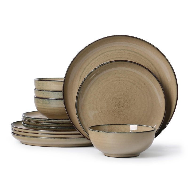 MONITO Ceramic Dinnerware 12 Pieces Dinnerware Sets Cereal Bowls Reactive Change Glaze Dish Sets, Modern Stoneware Dishe - Image 1