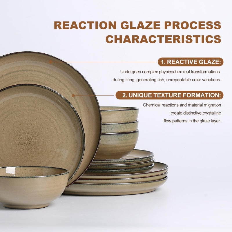 MONITO Ceramic Dinnerware 12 Pieces Dinnerware Sets Cereal Bowls Reactive Change Glaze Dish Sets, Modern Stoneware Dishe - Image 4