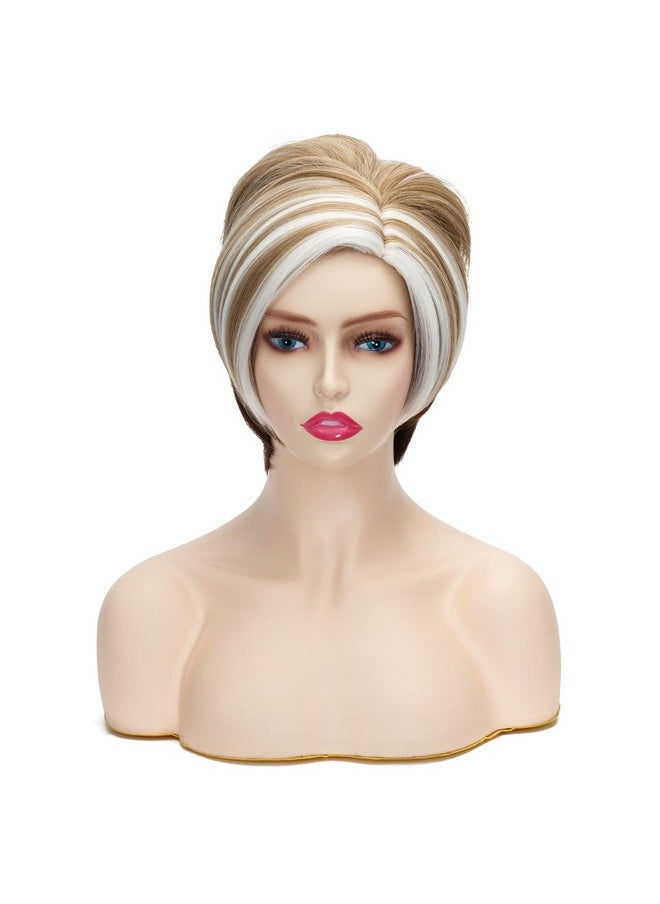 Coraline Short Pixie Wig Blonde Mixed Vintage Women Updo Pelucas Bob Sythetic Realistic Party Wig  - Image 1