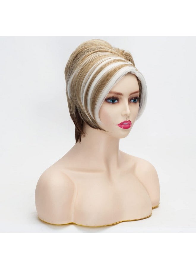 Coraline Short Pixie Wig Blonde Mixed Vintage Women Updo Pelucas Bob Sythetic Realistic Party Wig  - Image 3