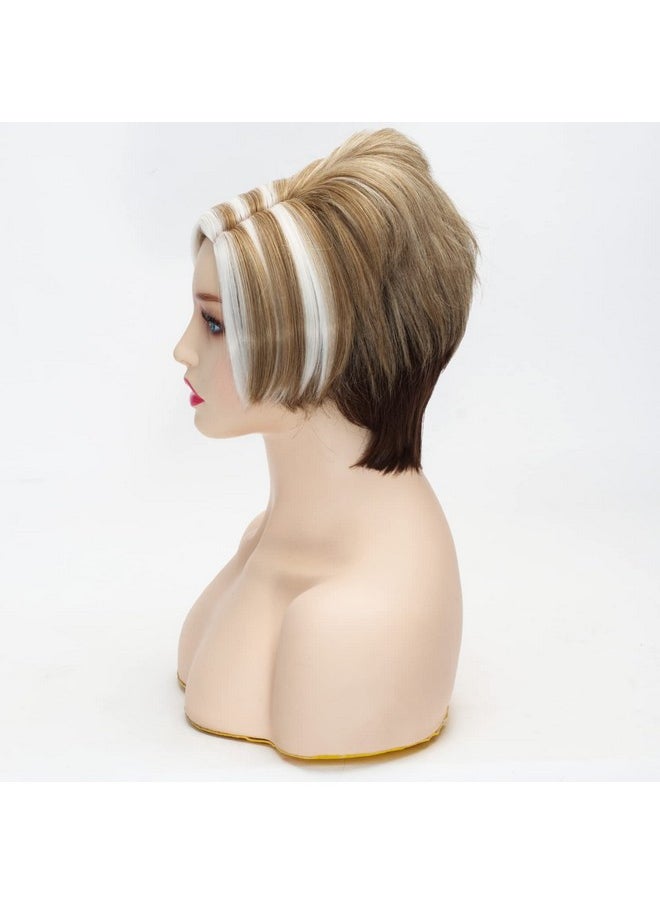 Coraline Short Pixie Wig Blonde Mixed Vintage Women Updo Pelucas Bob Sythetic Realistic Party Wig  - Image 5