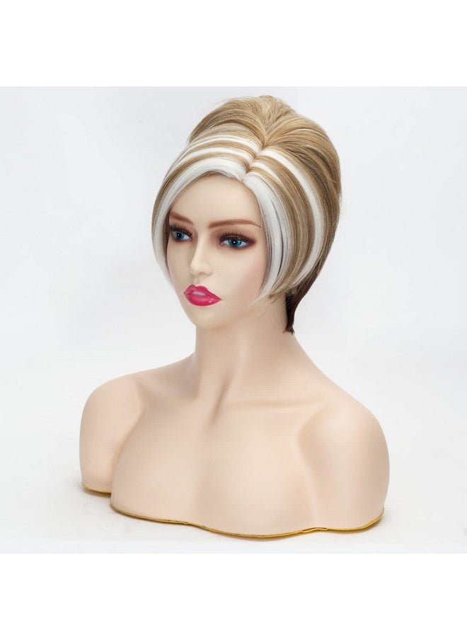 Coraline Short Pixie Wig Blonde Mixed Vintage Women Updo Pelucas Bob Sythetic Realistic Party Wig  - Image 4