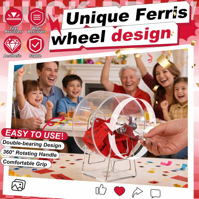 Leinuosen Acrylic Raffle Drum, 9.1 x 4 x 7 Inches Clear Raffle Tickets Drum with Crank Handle, Transparent Ticket Spinner Box for Games, Party Activities Sports Events (Cylindrical, Transparent) - Image 4