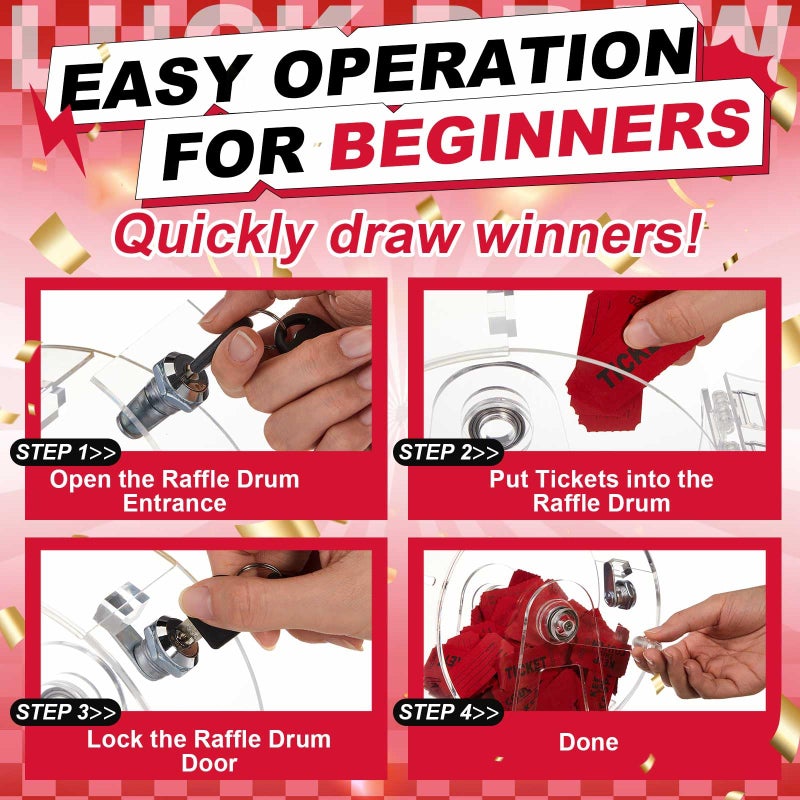 Leinuosen Acrylic Raffle Drum, 9.1 x 4 x 7 Inches Clear Raffle Tickets Drum with Crank Handle, Transparent Ticket Spinner Box for Games, Party Activities Sports Events (Cylindrical, Transparent) - Image 3