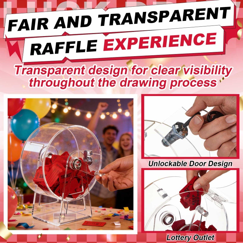 Leinuosen Acrylic Raffle Drum, 9.1 x 4 x 7 Inches Clear Raffle Tickets Drum with Crank Handle, Transparent Ticket Spinner Box for Games, Party Activities Sports Events (Cylindrical, Transparent) - Image 5
