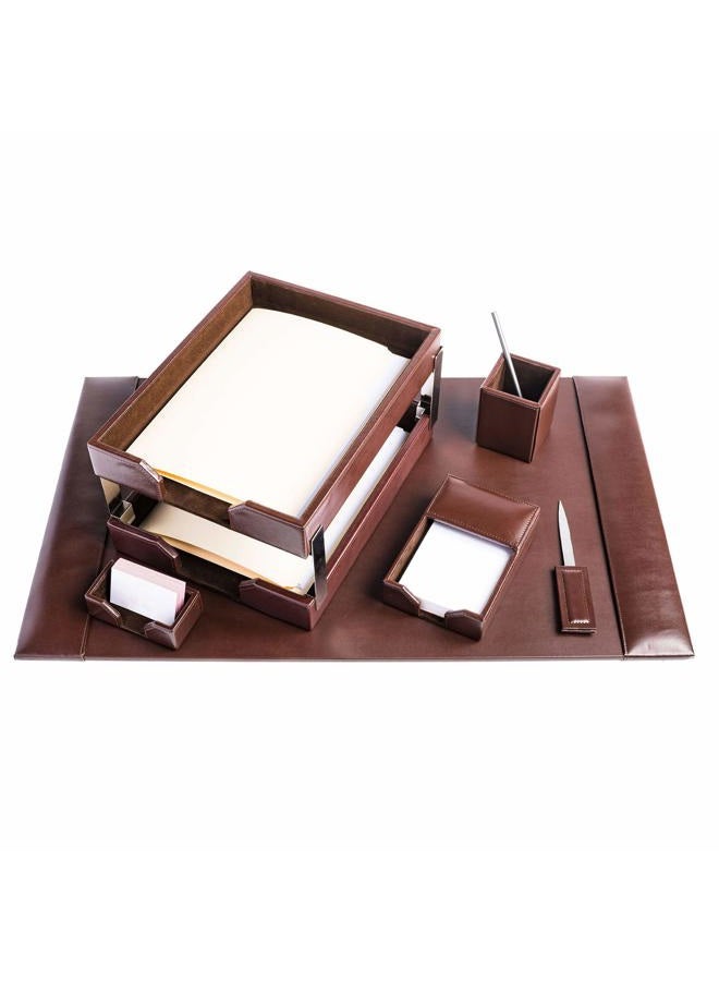 Dacasso Bonded Set Luxury Leather Pad & Desk Organization Essentials-Office Organization & Executive Desk Decor, 30" x 18", Brown - Image 5