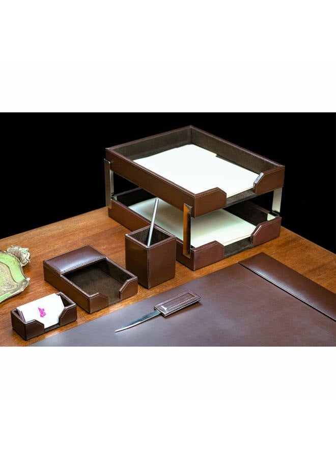 Dacasso Bonded Set Luxury Leather Pad & Desk Organization Essentials-Office Organization & Executive Desk Decor, 30" x 18", Brown - Image 4