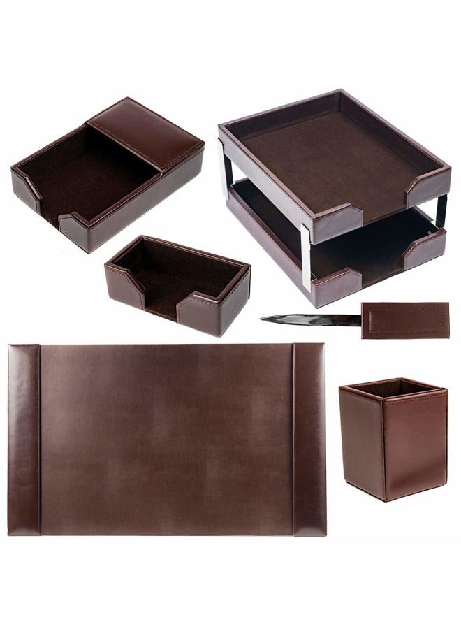 Dacasso Bonded Set Luxury Leather Pad & Desk Organization Essentials-Office Organization & Executive Desk Decor, 30" x 18", Brown - Image 2