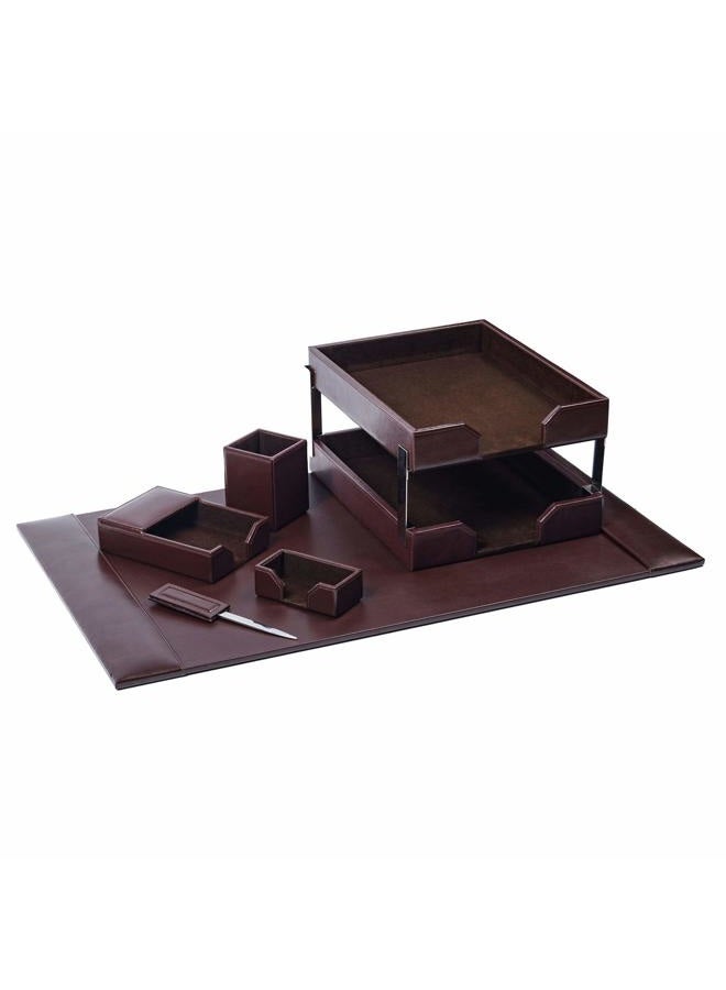 Dacasso Bonded Set Luxury Leather Pad & Desk Organization Essentials-Office Organization & Executive Desk Decor, 30" x 18", Brown - Image 1