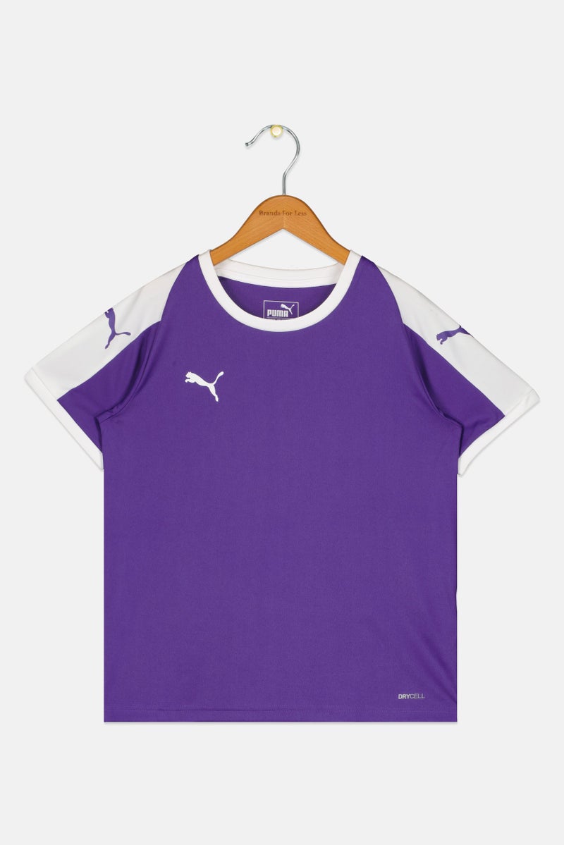 PUMA Kids Girl Brand Logo Short Sleeve Training T-Shirt, Purple - Image 3