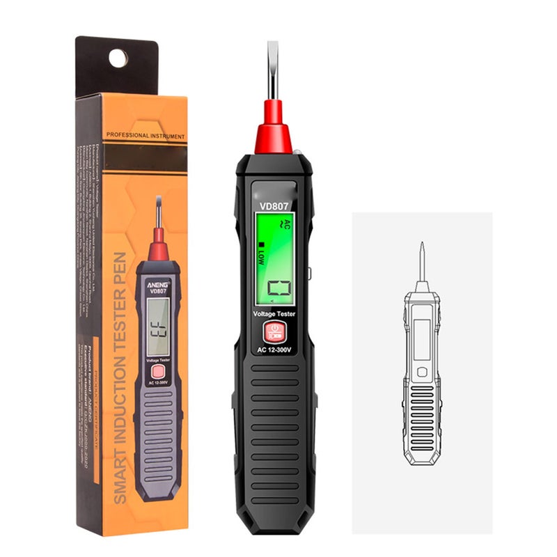 مقياس الجهد AC12-300V عالية الدقة بشاشة LCD قلم اختبار كهربائي متعدد الوظائف مع ضوء LED أسود - Image 1