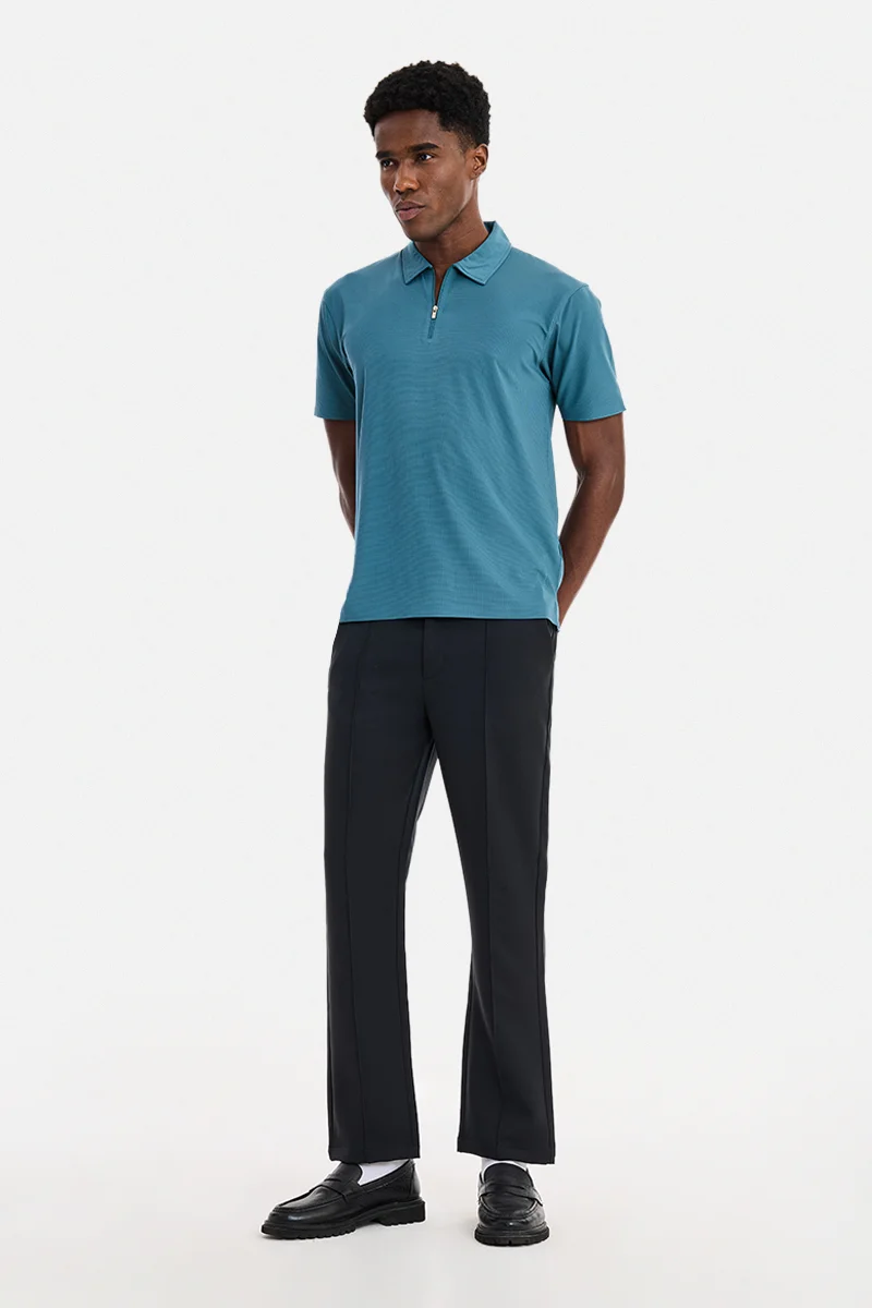 سنيتش Teal Textured Half Sleeve Slim Fit Casual T-Shirt