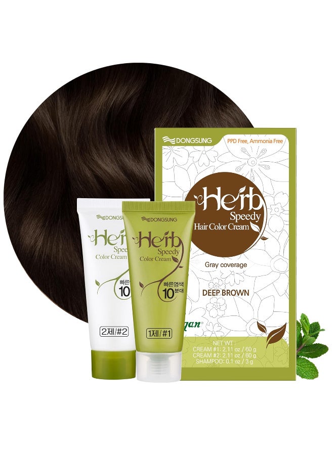 Herb Speedy Color Cream(Deep Brown, 1 Pack), PPD-Free Ammonia-Free Vegan Hair Dye with Sun Protection, Odorless, Gentle for Sensitive Scalp, No Eye or Scalp Irritation - Image 1