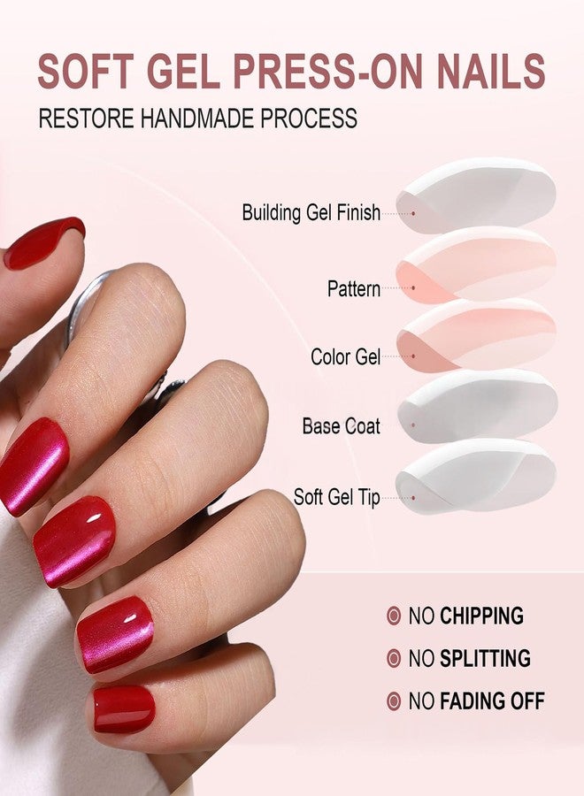 OFDNE Press On Nails Short Square - Soft Gel Press on Nails Red Fake Nail Solid Colour False Nails Fit Perfectly Reusable Glossy Glue On Nails in 16 Sizes, Stick on Nails for Women Girls 32Pcs - Image 5