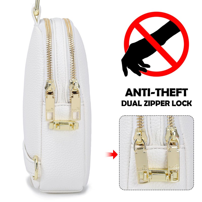 INICAT Anti Theft Crossbody Bag for Women, Small RFID Blocking Sling Purse with Zipper Lock for Travel, Vegan Leather(White) - Image 3