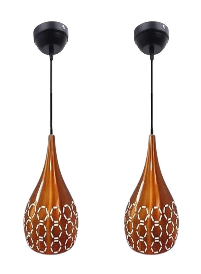 Keyplus Metal Cutted Hanging Light Ceiling Pendant Lamp, Orange Pack of 2 - Image 1