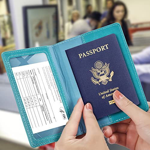 Eoehro Passport and Vaccine Card Holder Combo with Vaccine Card Slot, Passport Wallet, Passport Cover/ Case for Women and Men(AK-turquoise) - Image 2