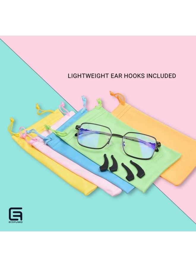 ECO-FUSED Soft Glasses Case 5Pack Microfiber Glasses Pouch 2 Pairs Ear Hooks Travel Sunglasses Organizer Safety Glasses Case With Drawstring Closure Storage And Cleaning Sunglass Bag - Image 5