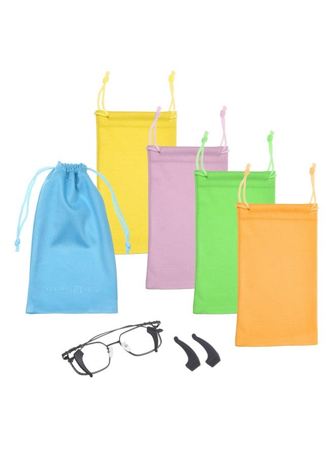 ECO-FUSED Soft Glasses Case 5Pack Microfiber Glasses Pouch 2 Pairs Ear Hooks Travel Sunglasses Organizer Safety Glasses Case With Drawstring Closure Storage And Cleaning Sunglass Bag - Image 1