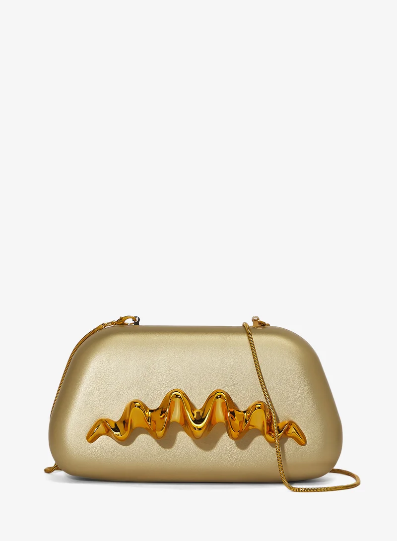 Gold Accent Detailed Metallic Statement Clutch