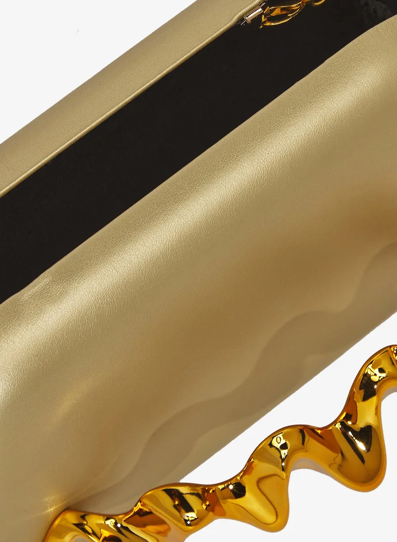 Namshi x Gold Gold Accent Detailed Metallic Statement Clutch for Women | Best Price UAE