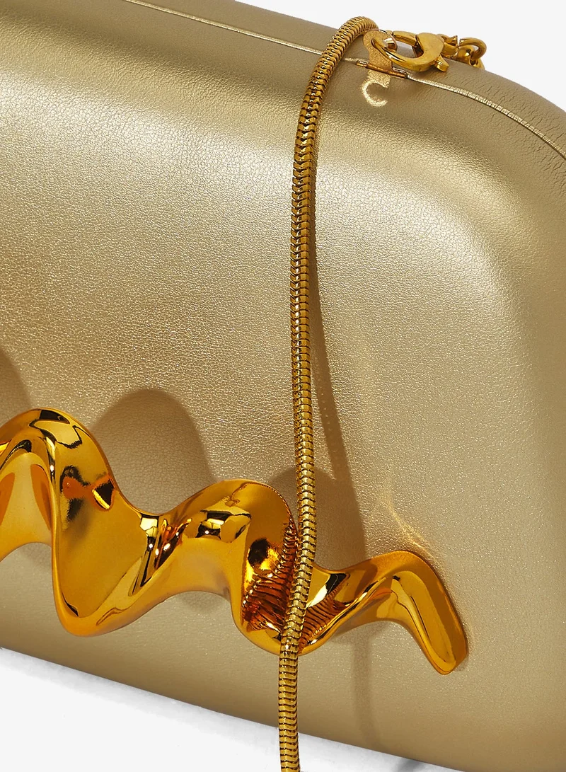 Namshi x Gold Gold Accent Detailed Metallic Statement Clutch for Women | Best Price UAE