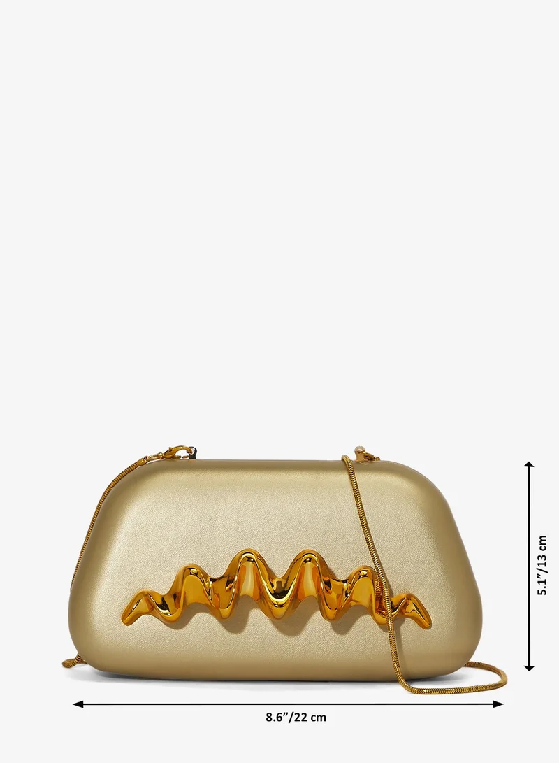 Namshi x Gold Gold Accent Detailed Metallic Statement Clutch for Women | Best Price UAE