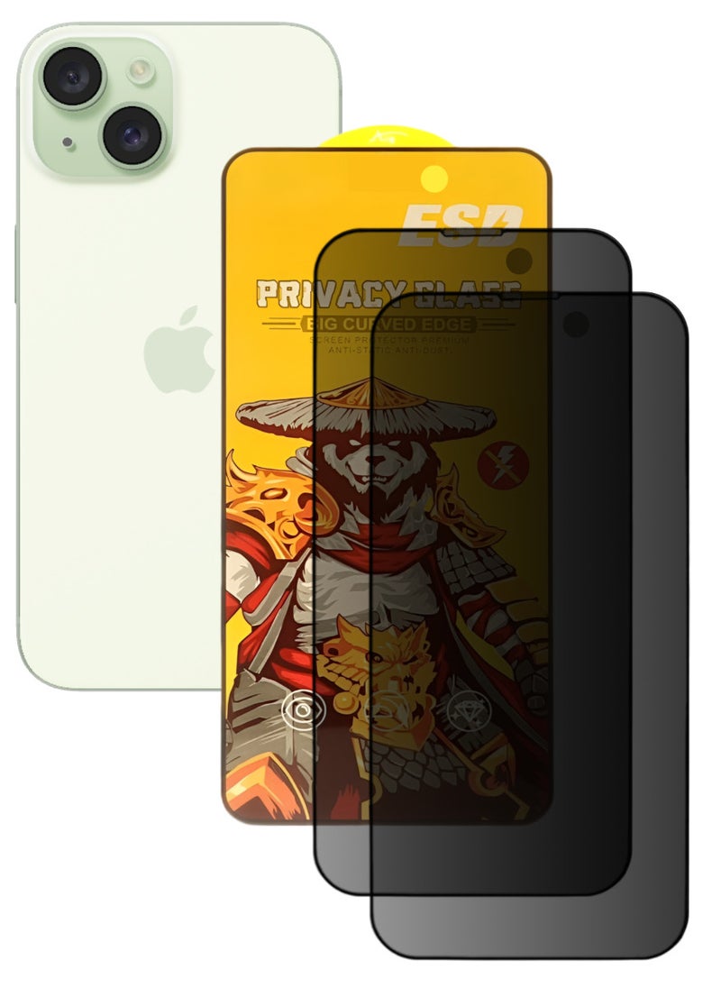 ESD 2 Pieces Tempered Dustproof Privacy Glass Screen Protector Compatible For iPhone 15 Plus - Image 1