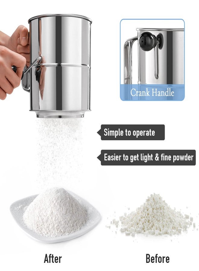 PIQUEBAR Flour Sifter - 5 Cup Fine Mesh Hand Crank Sifter Stainless Steel with Agitator Wire Loop for Baking, Powdered Sugar Duster Set - Image 3