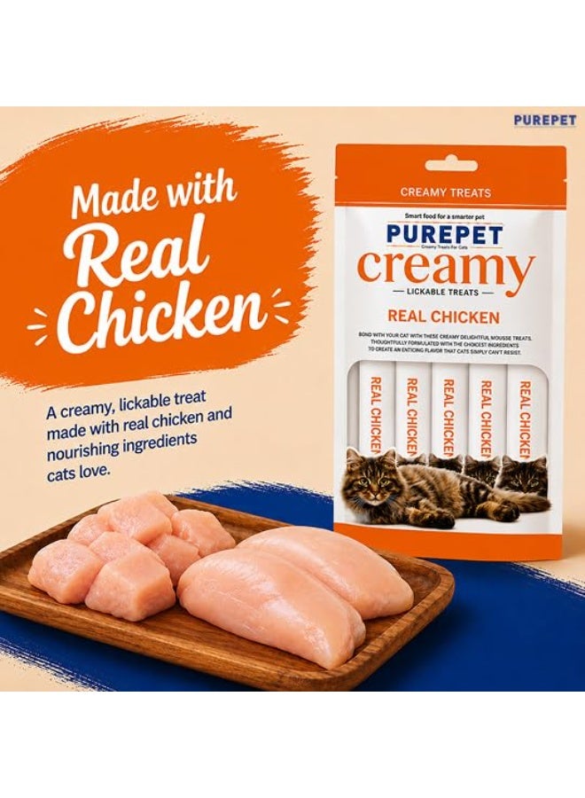 Purepet Creamy Lickable Cat Treats (75g x 5 Pouches) Total 375g | Real Chicken | Supports Skin & Coat | Easy Digestion | Aids Brain & Vision Development (All Life Stages) | Lickable Material - Image 3