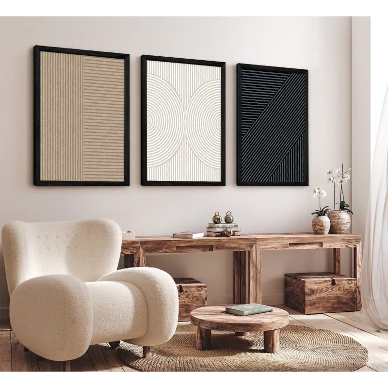 Youillne Modern Abstract Pictures Wall Art Boho Neutral Canvas Wall Art Minimalist Line Wall Decor Beige Black Brown Artwork Abstract Modern Painting Prints for Living Room Bedroom 16x24x3 Inch Wood Framed - Image 5