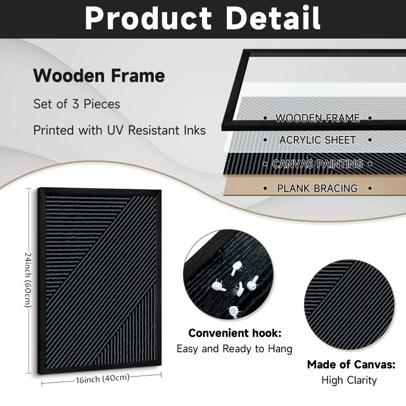 Youillne Modern Abstract Pictures Wall Art Boho Neutral Canvas Wall Art Minimalist Line Wall Decor Beige Black Brown Artwork Abstract Modern Painting Prints for Living Room Bedroom 16x24x3 Inch Wood Framed - Image 2