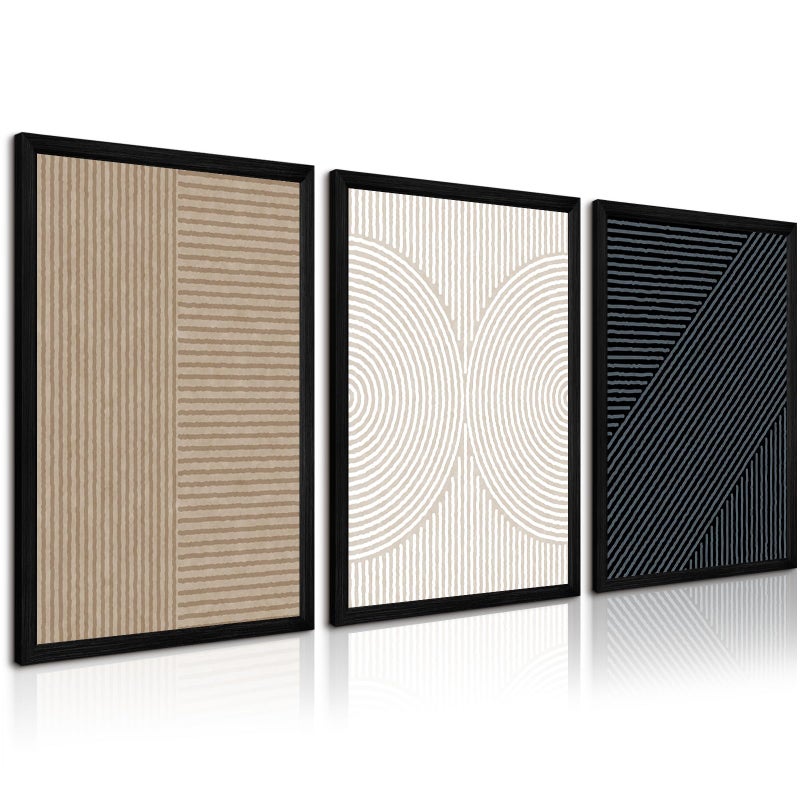 Youillne Modern Abstract Pictures Wall Art Boho Neutral Canvas Wall Art Minimalist Line Wall Decor Beige Black Brown Artwork Abstract Modern Painting Prints for Living Room Bedroom 16x24x3 Inch Wood Framed - Image 1