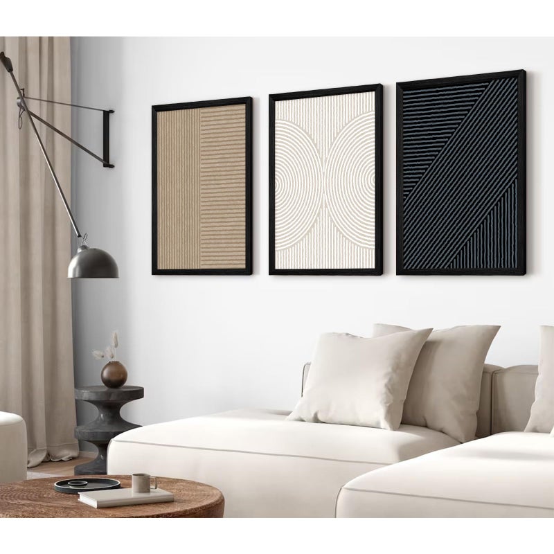 Youillne Modern Abstract Pictures Wall Art Boho Neutral Canvas Wall Art Minimalist Line Wall Decor Beige Black Brown Artwork Abstract Modern Painting Prints for Living Room Bedroom 16x24x3 Inch Wood Framed - Image 3