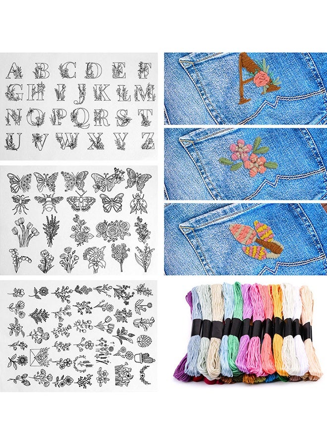 Embroidery Pattern Water Soluble Embroidery Stabilizers, Stick and Stitch Embroidery Paper Wash Away with Pre-Printed Pattern Designs Stencils Transfers for Hand Sewing Lover Beginner - Image 1